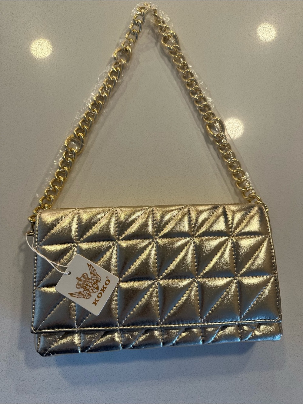 DLSB Quilted Metallic Gold Chain Shoulder Bag